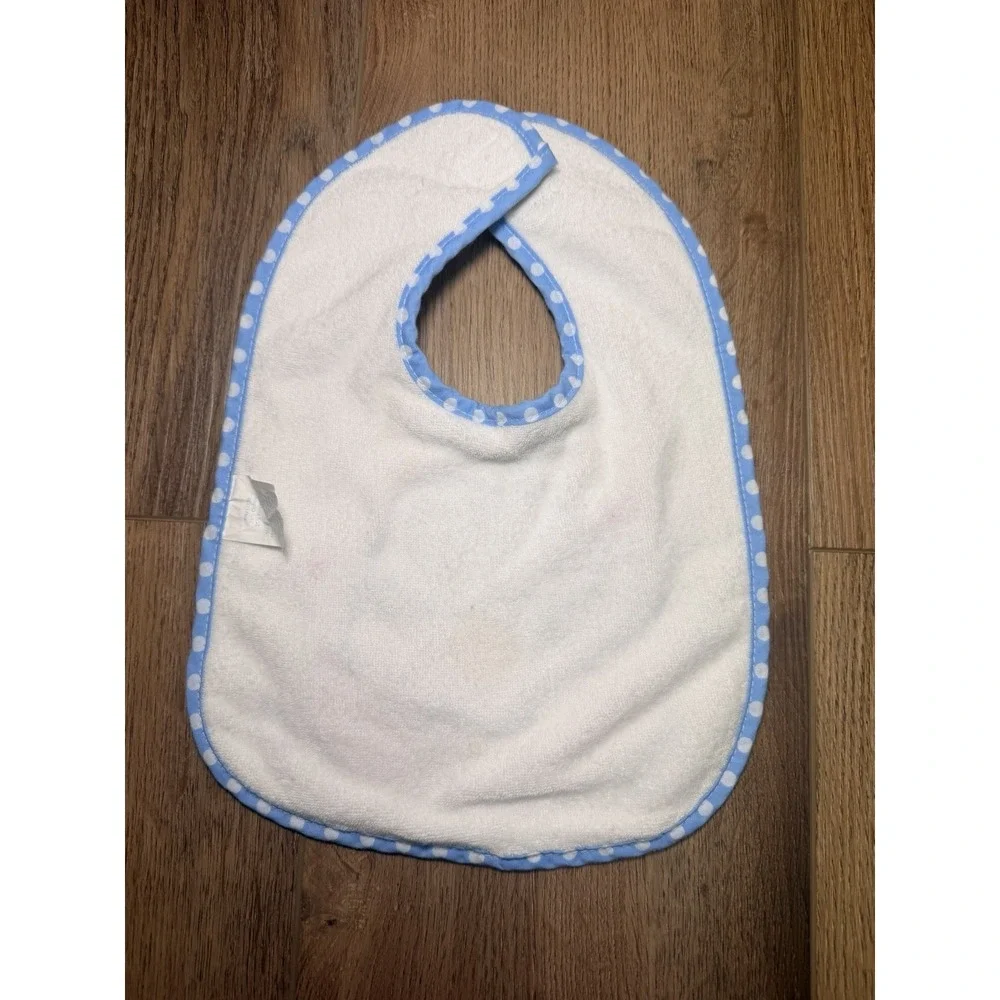 Vintage Baby Bib Blue Elephant Polka Dot Terry Cloth Retro Nursery Babycore